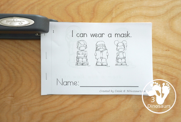 Free I Can Wear A Mask Easy Reader Book - a fun back to school book to help with kids that need to wear masks. It is a simple book with things they can do in school and wear a mask - 3Dinosaurs.com